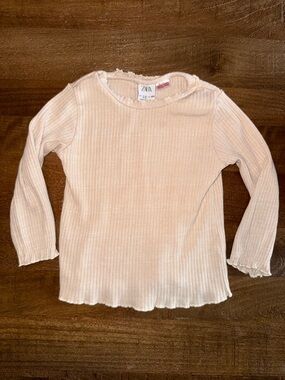 Zara Girls Light Cream Ribbed Long Sleeve Top